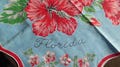 Vintage Florida Hibiscus Print Handkerchief, Novelty Hanky