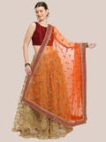Embroidered Orange Bridal/Wedding Wear Net Dupatta/shawl/stole