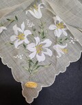 Sheer Hankie Daffodil Pattern Made In Switzerland 12 Inch Machine Embroidered