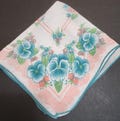Hankie Aqua Blue and Peach Flowers 12 Inch