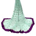 Indian Vintage Green Dupatta Net Mesh Long Stole Hand Embroidered Scarves Zardozi Zari Sequins Stole