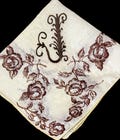 Vintage FALL Monogrammed Brown Floral Rose Initial "J" Printed Handkerchief**#3