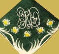 Vintage FALL Floral Green Embroidered Monogram "M" Linen Handkerchief**#31