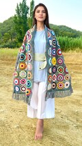 Handmade Crochet Granny Square Shawl – Colorful Boho Wrap, Festival Hippie Shawl with Fringe