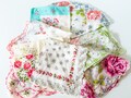 1940s Floral Handkerchiefs in Pink Florals, Round Hankies, lot of 7