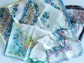 Lot of 7 Vintage 1940s,50s Floral Handkerchiefs, Yellows and Blues