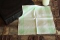 Vintage 1950s Handkerchief, Cream with Green Striped Border