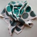 Vintage Light Pink Green Polkadot  Novelty Print Scarf Hemmed Rolled Edge Medium, Retro Bold Color Women’s Head Scarf
