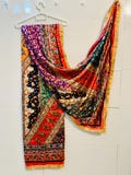 Multicolor Patchwork Jacquard Silk Dupatta with Mirror Work, Banarasi & Ajrakh Inspired Prints – Traditional Ethnic Festival Wear Stole