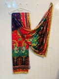 Rajasthani Jacquard Silk Bandhani Dupatta with Mirror Work & Leheriya Design – Multicolor Traditional Indian Scarf