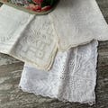 Vintage White Hankies ~ Lot of  (3) Three ~ Embroidered Net Lace Butterfly Drawnwork ~ Appear Unused ~ Lovely!