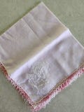 Light Pink Hankie Machine Embroidered Flower 14 Inch