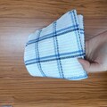 Classic Checkered Cotton Handkerchief - White with Blue Grid