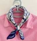 100% Mulberry Silk Scarf 21x21in |Blue & White Porcelain Pattern|Floral Botanical Print, Lightweight Breathable Square Neck Hair Wrap