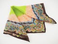 1930s Silk Handkerchief | Paisley Lime Blue Brown Print | Vintage Art Deco Hankie Square | Fashion Hair Accessories