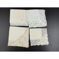 Vintage Lace Trim Handkerchiefs Set Of 4 White Cream Cotton & Linen Womens Accessories