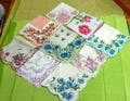 Ladies Vintage Die Cut Handkerchiefs, 9  Cotton, Chiffon, Bold Fancy Floral Hankies #N861
