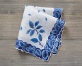 Blue Leaves Handkerchief, Vintage Cotton Hankie