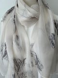 Mulberry Silk Chiffon Scarf: Light Beige  Floral Shawl (71x43")