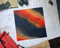 Canyon Hankdana: Bandana 22"x22" With An Orange Terrain Print, Cotton Handkerchief with Microfiber Corner
