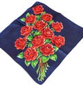 Vintage Unused Navy Linen Long Stem Red Rose Floral Handkerchief, Hankie**#8