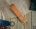 Leather Key Loop: Key Chain, Tan Colored Veg Tan Leather, Designed to Hold Your Keys, Brass Finish Hardware, Awesome Hank