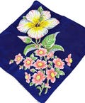 Vintage Unused Royal Blue Linen Hibiscus & Pink Lisianthus Floral Handkerchief**#9