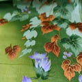 Vintage Japanese Handkerchief | Cotton Green Scarf with Bellflowers & Golden Ivy Leaves | Collectible Gift Made in Japan 19 x 19 inches