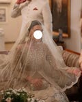 Hand-Embroidered Net Veil | Champagne Gold Nikkah Bridal Dupatta |  Pakistani Wedding Scarf | Custom Bridal Dupatta for Nikah