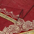 Indian Vintage Heavy Wedding Maroon Dupatta Pure Satin Silk Long Stole Hand Embroidered Scarves Golden Zardozi Stole Fringes