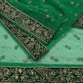 Indian Vintage Heavy Green Dupatta Net Mesh Long Stole Hand Embroidered Scarf Golden Zardozi Zari Sequins Stole
