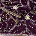 Indian Vintage Heavy Purple Dupatta Pure Georgette Silk Long Stole Hand Embroidered Scarf Zari Zardozi