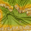 Indian Vintage Heavy Green Dupatta Net Mesh Long Stole Hand Embroidered Scarves Zardozi Zari Sequins