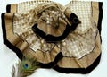 Indian Vintage Heavy Golden Beige Dupatta Net Mesh Long Stole Hand Embroidered Scarves Golden Zari Stole