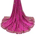 Indian Vintage Heavy Pink Dupatta Pure Crepe Silk Long Stole Hand Embroidered Scarves Dabka Zardozi Zari Stole