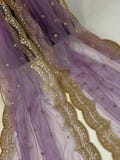 Lavender Color Net Dupatta with Gold Zari, Sequin and Beads | Lavender Wedding Dupatta | Sequin Dupattas | Indian Dupatta for Lehanga