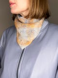 Handwoven triangular scarf, neckerchief with natural materials in check pattern light blue, beige, orange