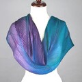 Arashi Shibori Silk Shawl: Turquoise & Purple Hand-Dyed Wearable Art