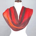 Red & Black Arashi Shibori Silk Shawl: Hand-Dyed Pleated Wrap, Wearable Art