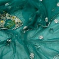 Indian Vintage Green Dupatta Net Mesh Long Stole Hand Embroidered Scarves Glass Beaded Sequins Hijab Veil wrap Boho