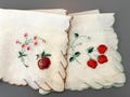 Vintage Handkerchiefs Hankies - Set of 2 Beautiful Fruit and Floral Appliquéd Handkerchiefs - Delicate Hankies - Embroidered Hankies