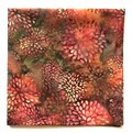 Cotton Batik Hanky: Autumn Floral Design, Hand-Dyed Fabric, 14" Square, Olive, Orange, Pink