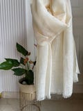 100% Linen Scarf: Lightweight Flax Shawl with Tassels