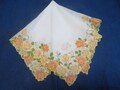 Vintage Spring Hanky Yellow and Orange Roses With Lily Of The Valley Scalloped Machine Edge Hankie Handkerchief