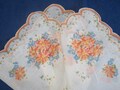 Vintage Hanky Orange Daisies With Yellow Centers And Blue Forget Me Nots Scalloped Machine Edge Hankie Handkerchief