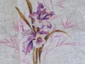 Vintage Hanky White With Shades Of Purple Lily and Paisley Designs Shadows Along Border Scalloped Machine Edge Hanky Handkerchief
