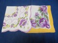 2 Vintage Hankies Shades Of Purple and Yellow With Roses Lilies Daisies Machine Edge Hanky Handkerchief lot
