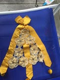 Vintage Hanky and Decorative Ribbon Head Piece Scottish Souvenir Hanky Plaid Edge "Frae Bonnie Scotland"  Rich Gold  Ribbon and Crochet Pc
