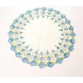Vintage Midcentury Round Blue Rose Floral Handkerchief  NEW old stock