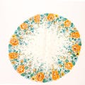 Vintage Midcentury Round Orange Blues Floral Handkerchief  NEW old stock